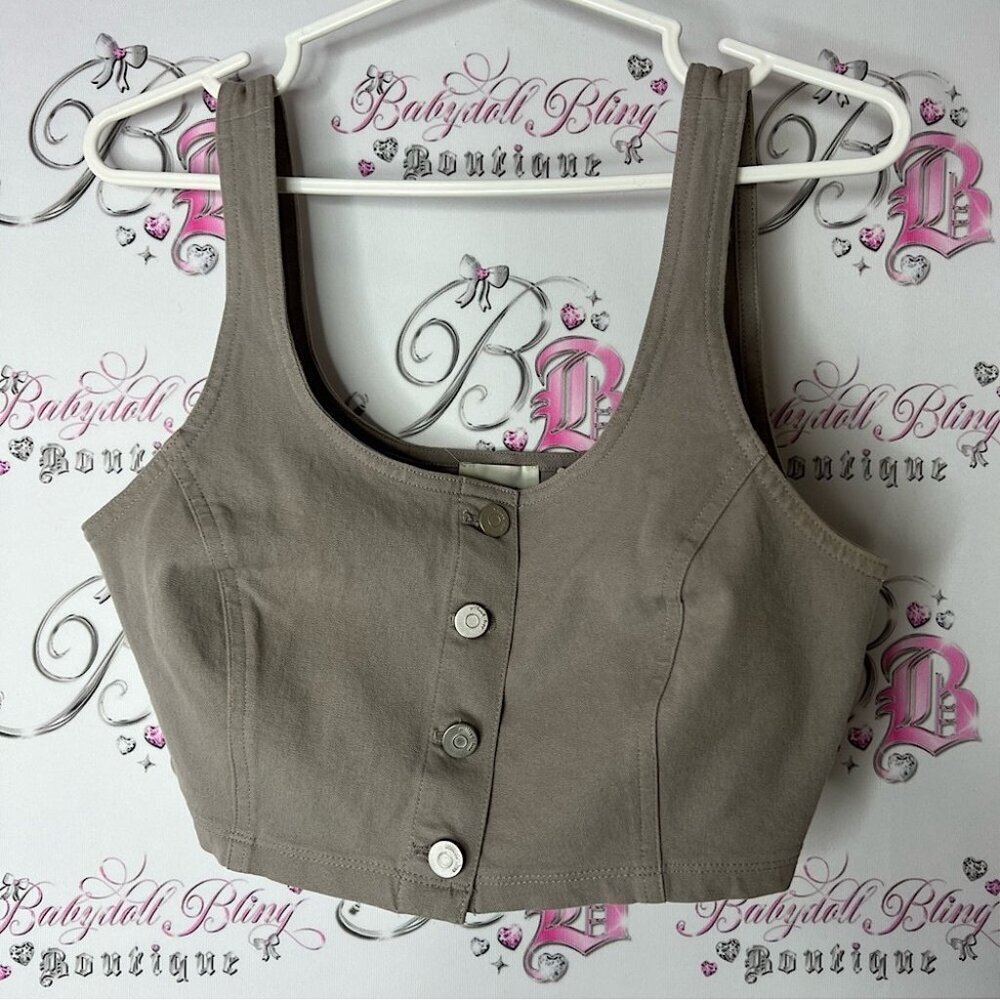 Wilfred free grey button up tank top denim jean Sleeveless Bustier Tank Top